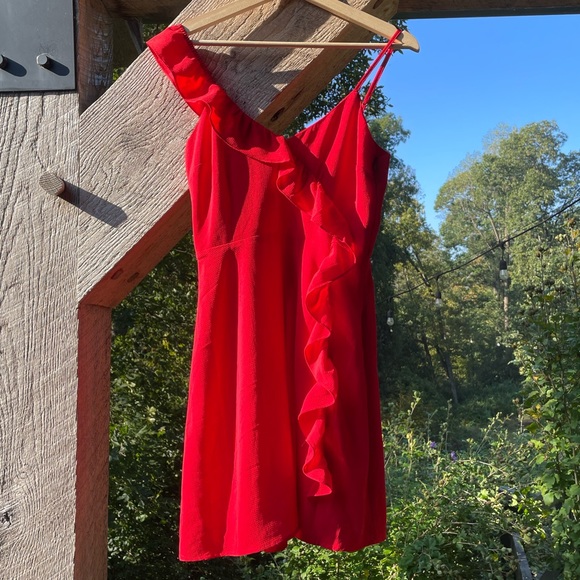 NWT Red Mini Dress with Ruffle Detail - Picture 3 of 11
